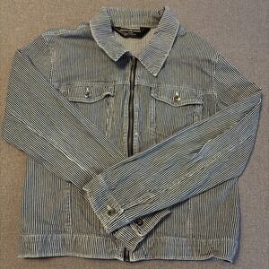 Norma Kamali Women's Blue White Striped Chore Coat Engineer Denim Jacket XXL